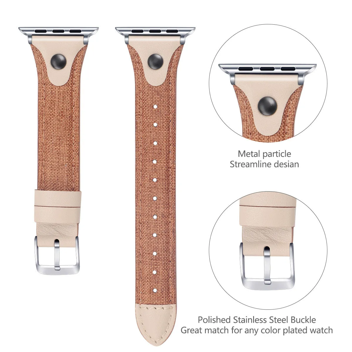 Nylon canvas strap leather watchband W24KAW81434