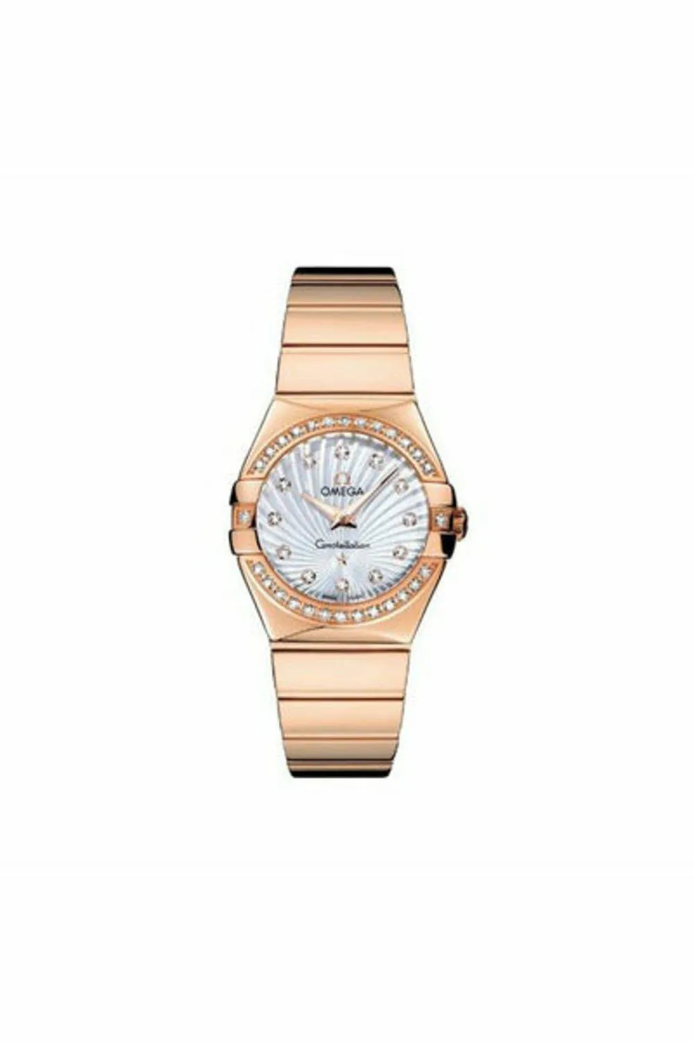 omega constellation 27mm 18kt rose gold ladies watch