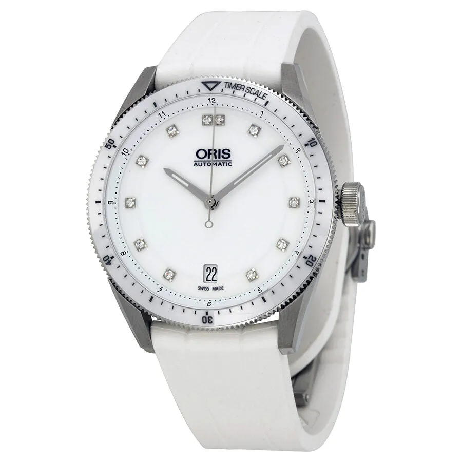 Oris Artix GTDate Diamonds White Dial White Rubber Ladies Watch 733-7671-4191RS 01 733 7671 4191-07 4 18 30FC