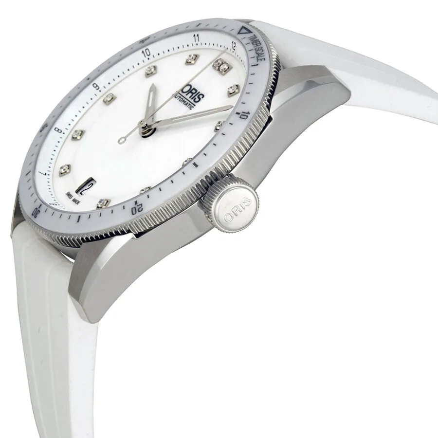Oris Artix GTDate Diamonds White Dial White Rubber Ladies Watch 733-7671-4191RS 01 733 7671 4191-07 4 18 30FC