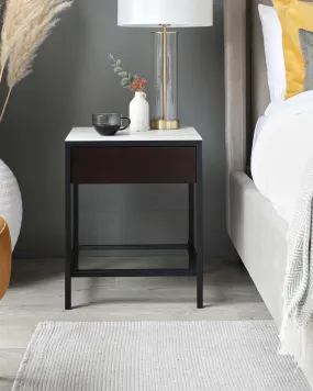 Quentin Dark Oak and White Marbled Ceramic Bedside Table