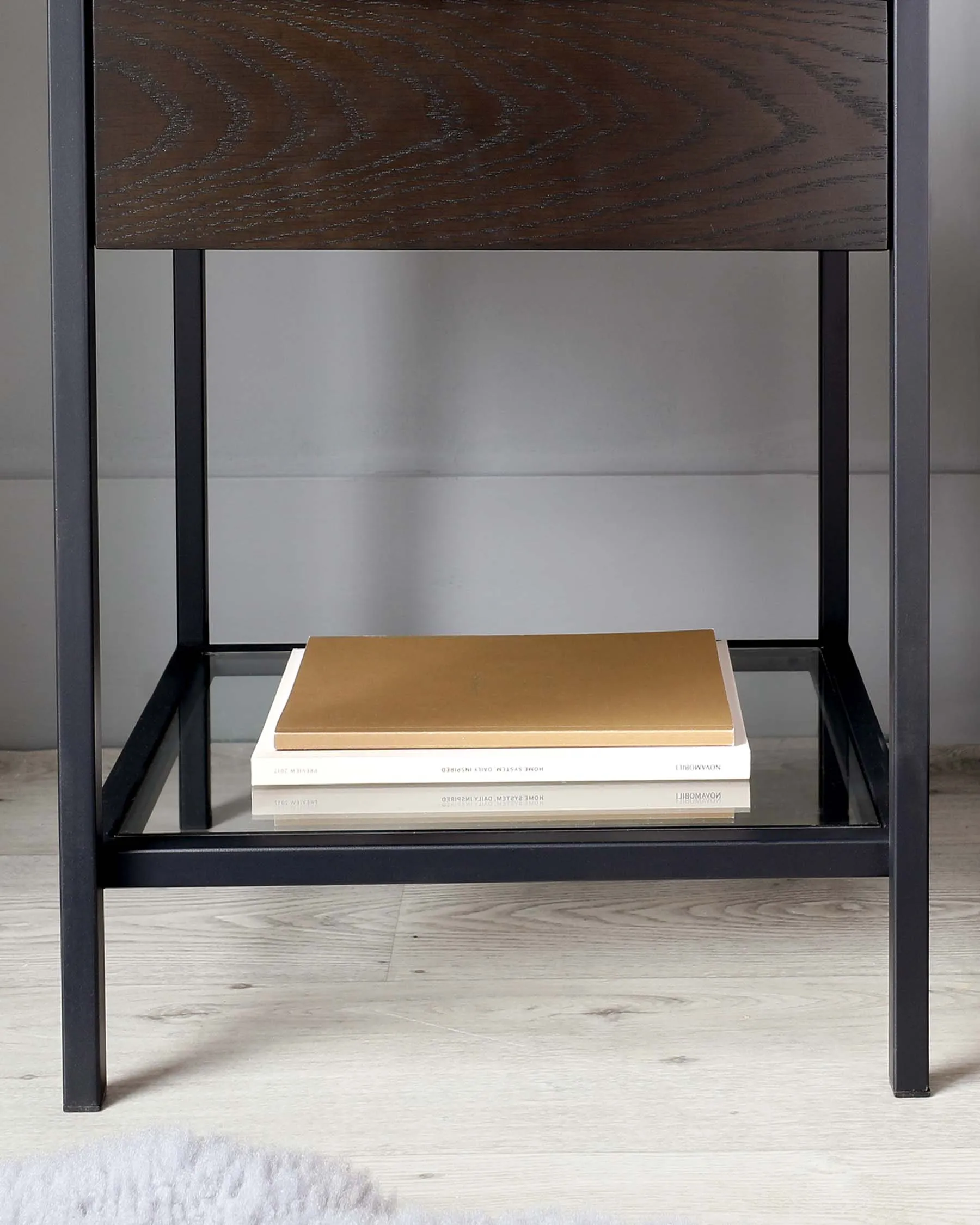 Quentin Dark Oak and White Marbled Ceramic Bedside Table