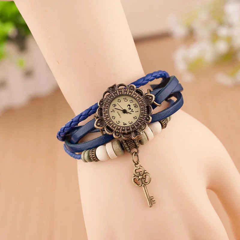 Retro Style Key Pendant Multilayer Watch