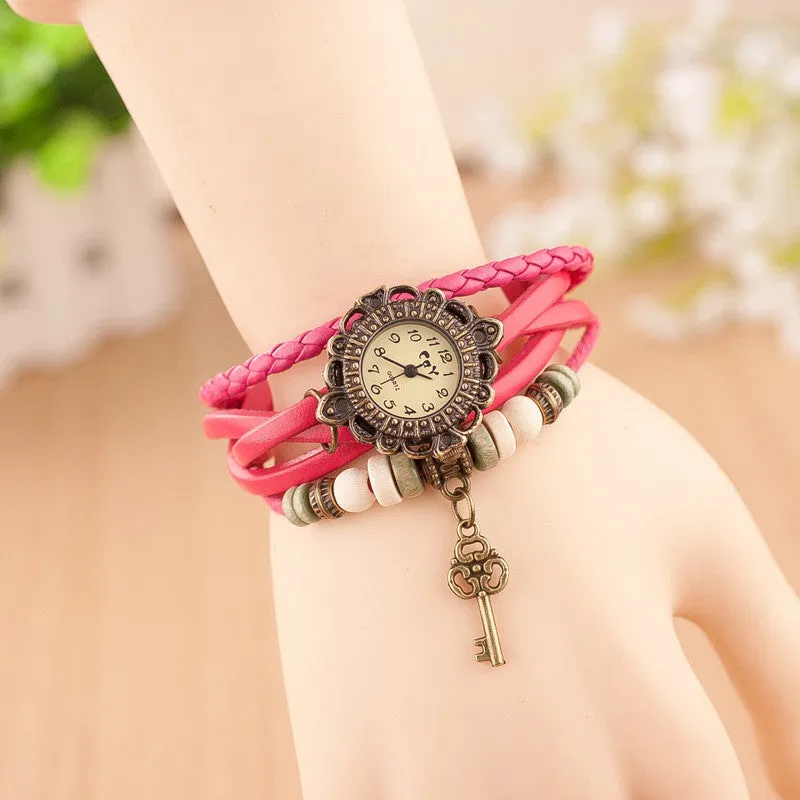 Retro Style Key Pendant Multilayer Watch