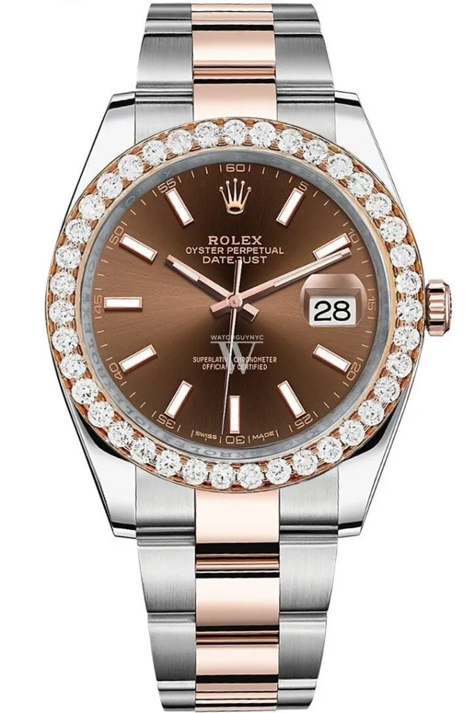 Rolex Custom Diamond Bezel Datejust 41mm Chocolate Dial Rose Gold Oyster Men's Watch 126331