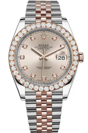 Rolex Custom Diamond Bezel Datejust 41mm Sundust set with Diamond Dial Two Tone Jubilee Men's Watch 126331