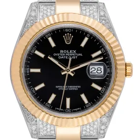 Rolex Datejust 126333 Steel and Yellow Gold Black Dial Custom Diamond Set Watch