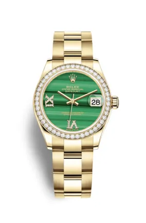 Rolex Datejust 31 Malachite Diamond Dial Ladies 18kt Yellow Gold Oyster Watch 278288MLRDO