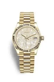 Rolex Datejust 31 Mother of Pearl Butterfly Diamond Pave Ladies 18kt Yellow Gold President Watch 278278PAVEP