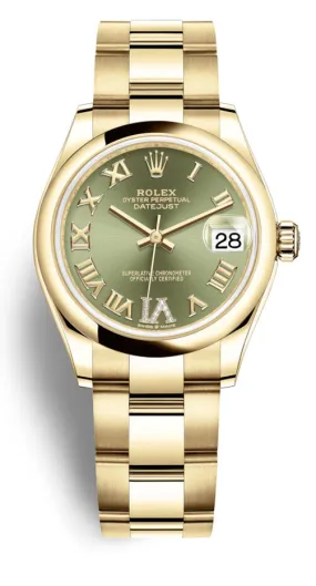 Rolex Datejust 31 Olive Green Dial Automatic Ladies 18kt Yellow Gold Oyster Watch 278248GNRDO