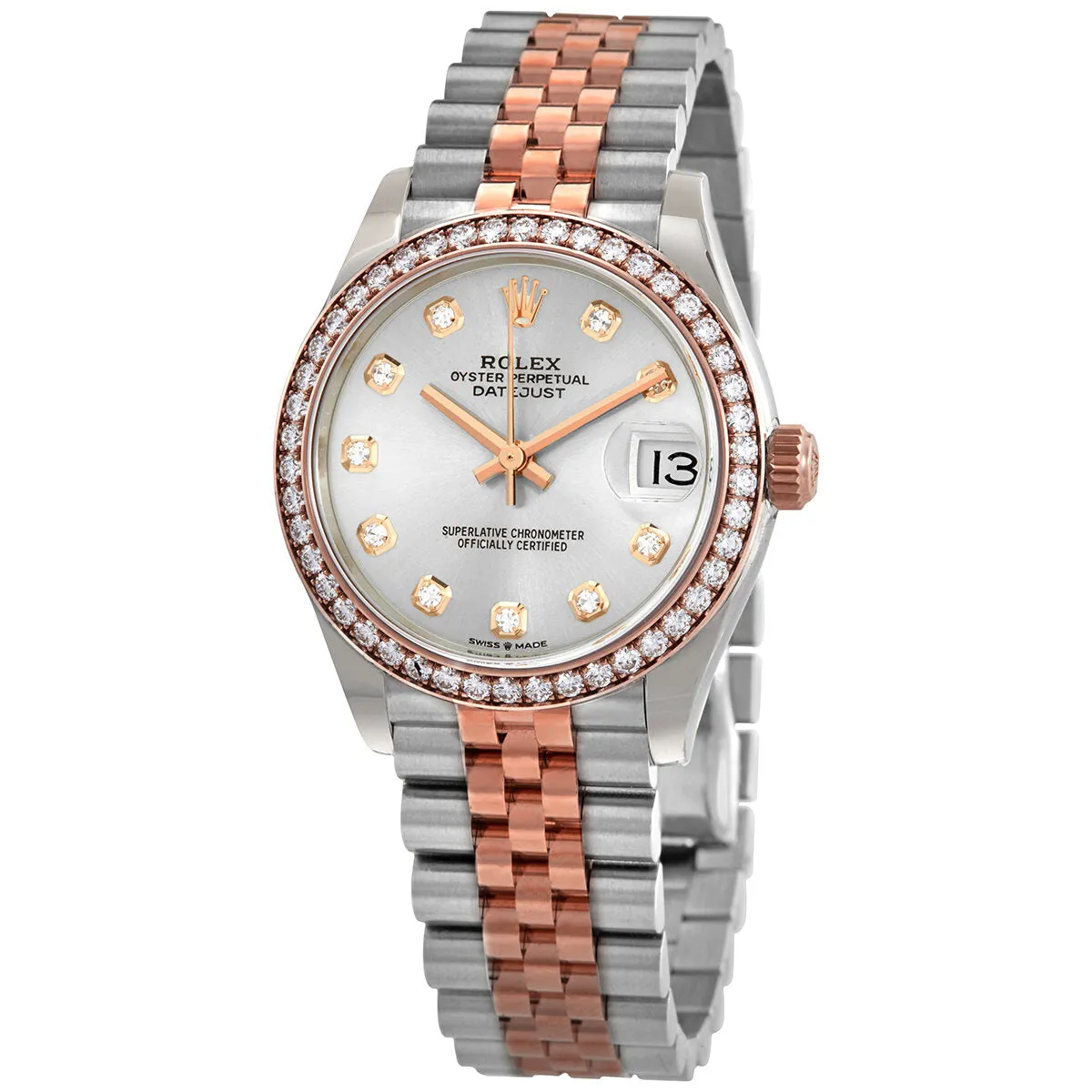 Rolex Datejust 31 Silver Diamond Dial Automatic Ladies Steel and 18kt Everose Gold Jubilee Watch 278381SDJ