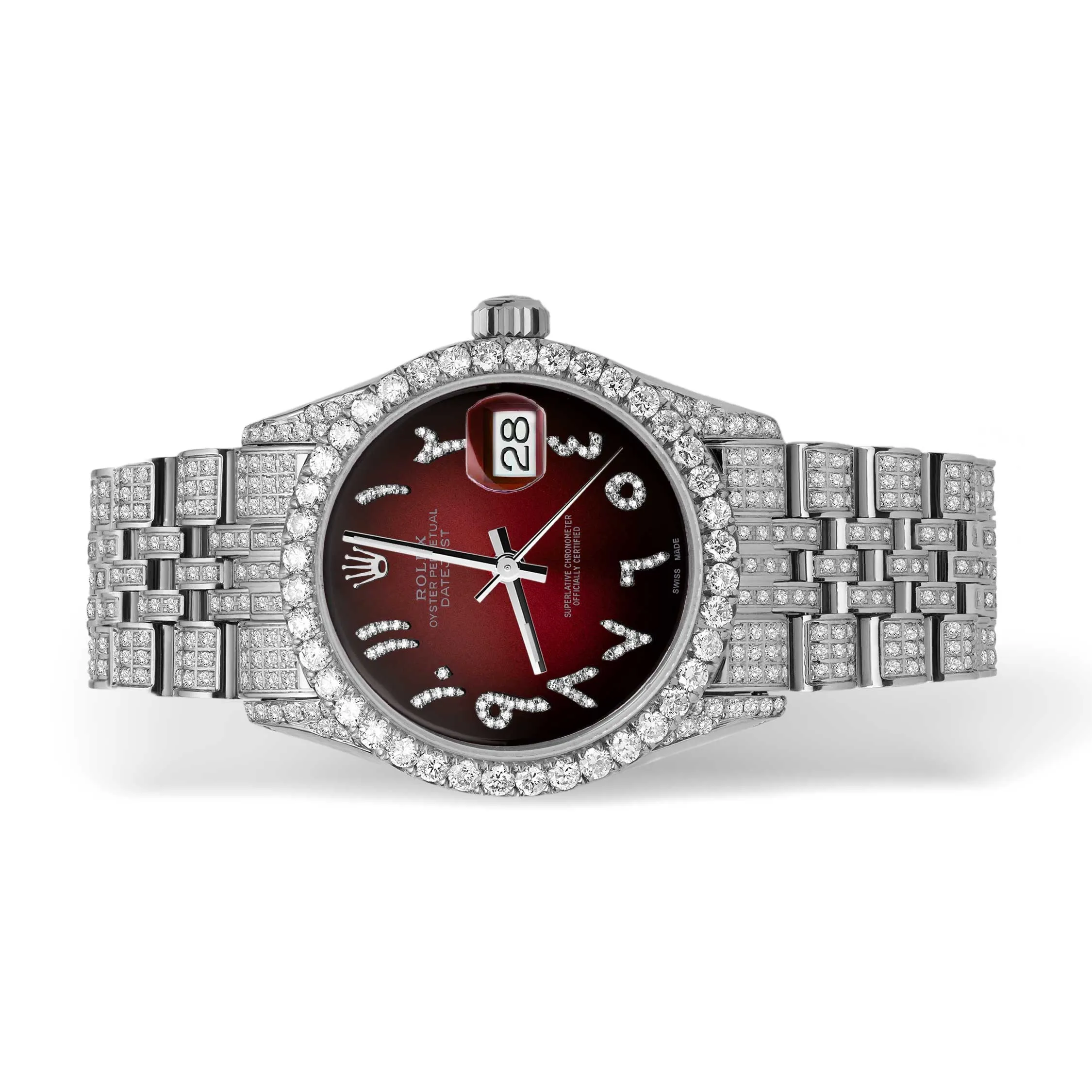 Rolex Datejust Diamond Bezel Watch 36mm Burgundy Red Arabic Dial | 10.25ct