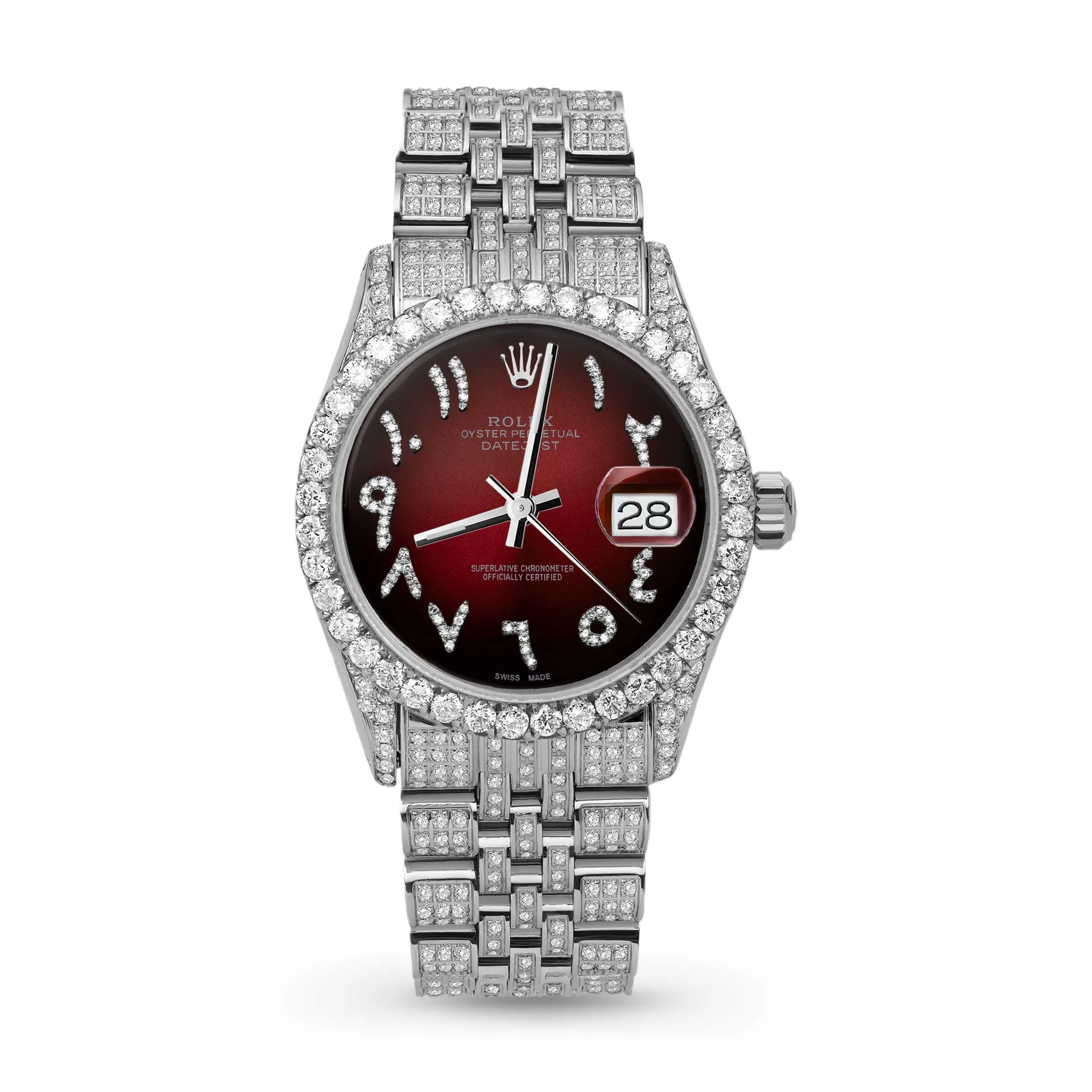 Rolex Datejust Diamond Bezel Watch 36mm Burgundy Red Arabic Dial | 10.25ct