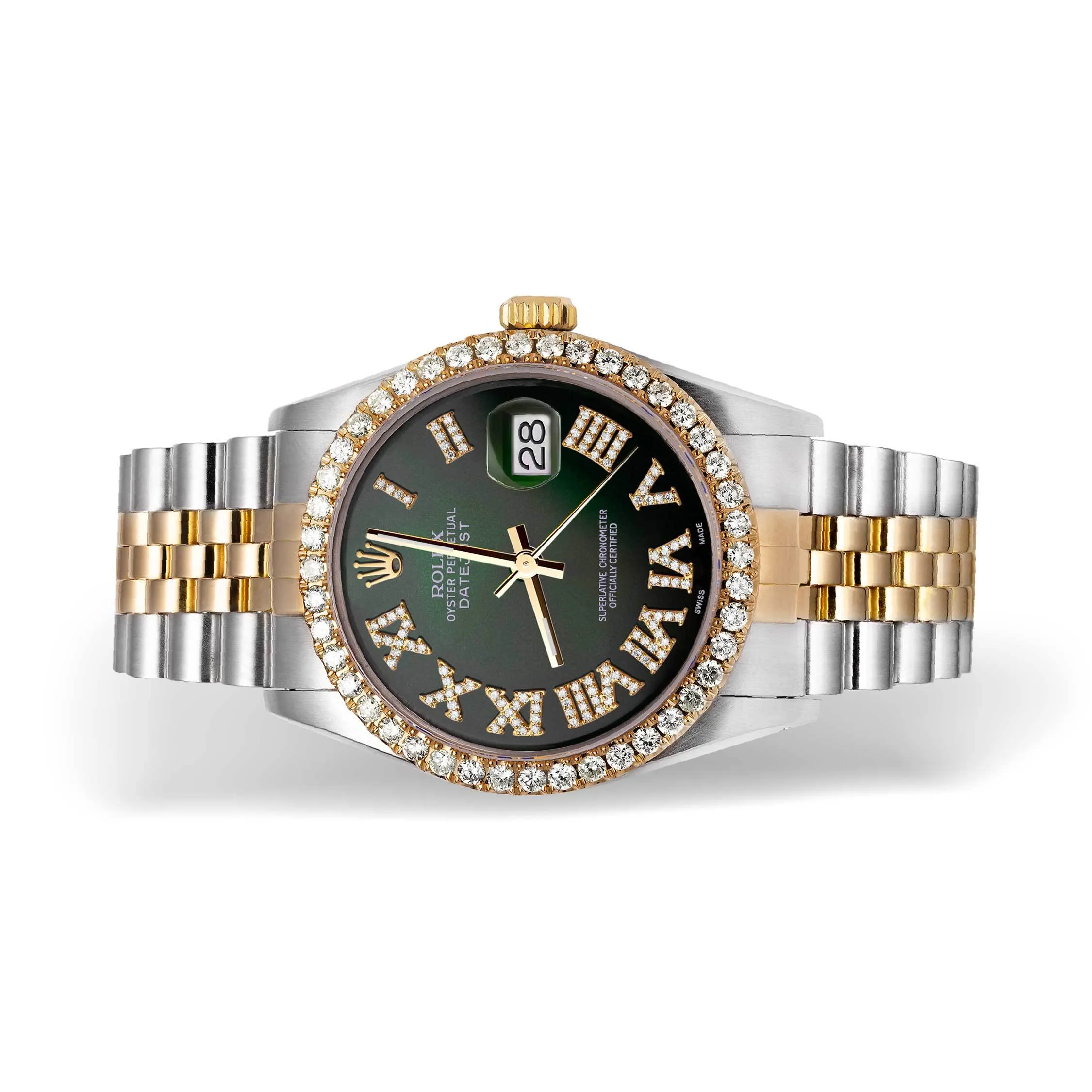 Rolex Datejust Diamond Bezel Watch 36mm Dark Green Roman Dial | 2.15ct