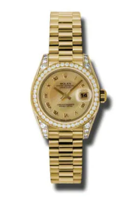 Rolex Lady-Datejust 26 Champagne Decorated Mother Of Pearl Dial 18K Yellow Gold President Automatic Ladies Watch 179158CMRP