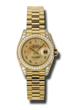 Rolex Lady-Datejust 26 Champagne Decorated Mother Of Pearl Dial 18K Yellow Gold President Automatic Ladies Watch 179158CMRP