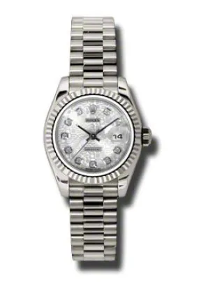 Rolex Lady-Datejust 26 Silver Dial 18K White Gold President Automatic Ladies Watch 179179SJDP