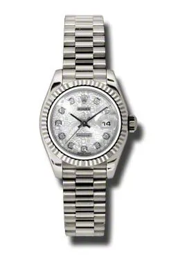 Rolex Lady-Datejust 26 Silver Dial 18K White Gold President Automatic Ladies Watch 179179SJDP