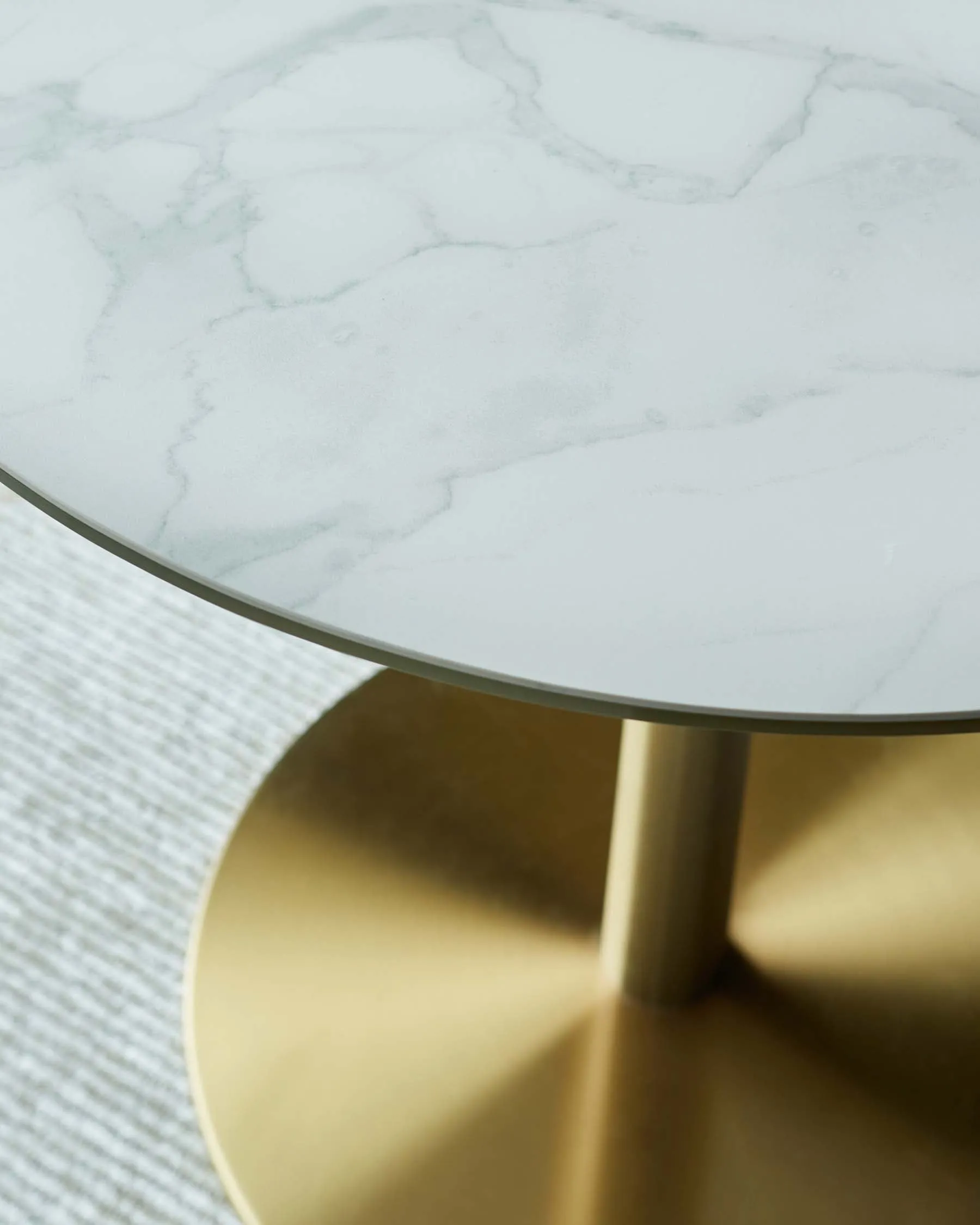 Romeo White Marbled Ceramic and Brass Pedestal 4 Seater Table