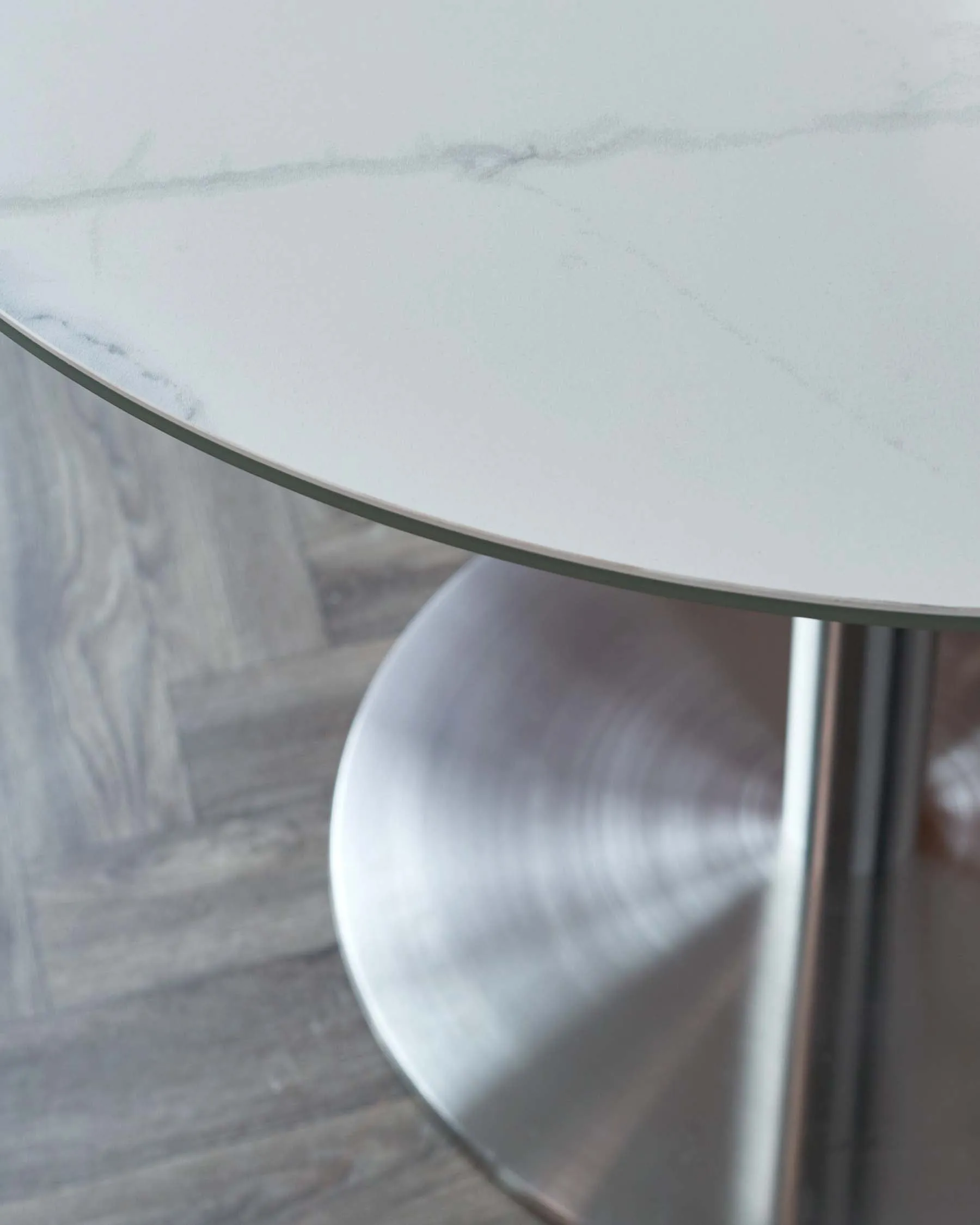 Romeo White Marbled Ceramic and Stainless Steel Pedestal 4 Seater Table