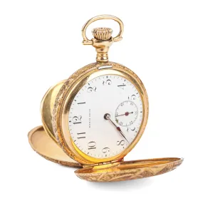 RYRIE BROS 14K Yellow Gold Art Nouveau Double Hunter Pocket Watch