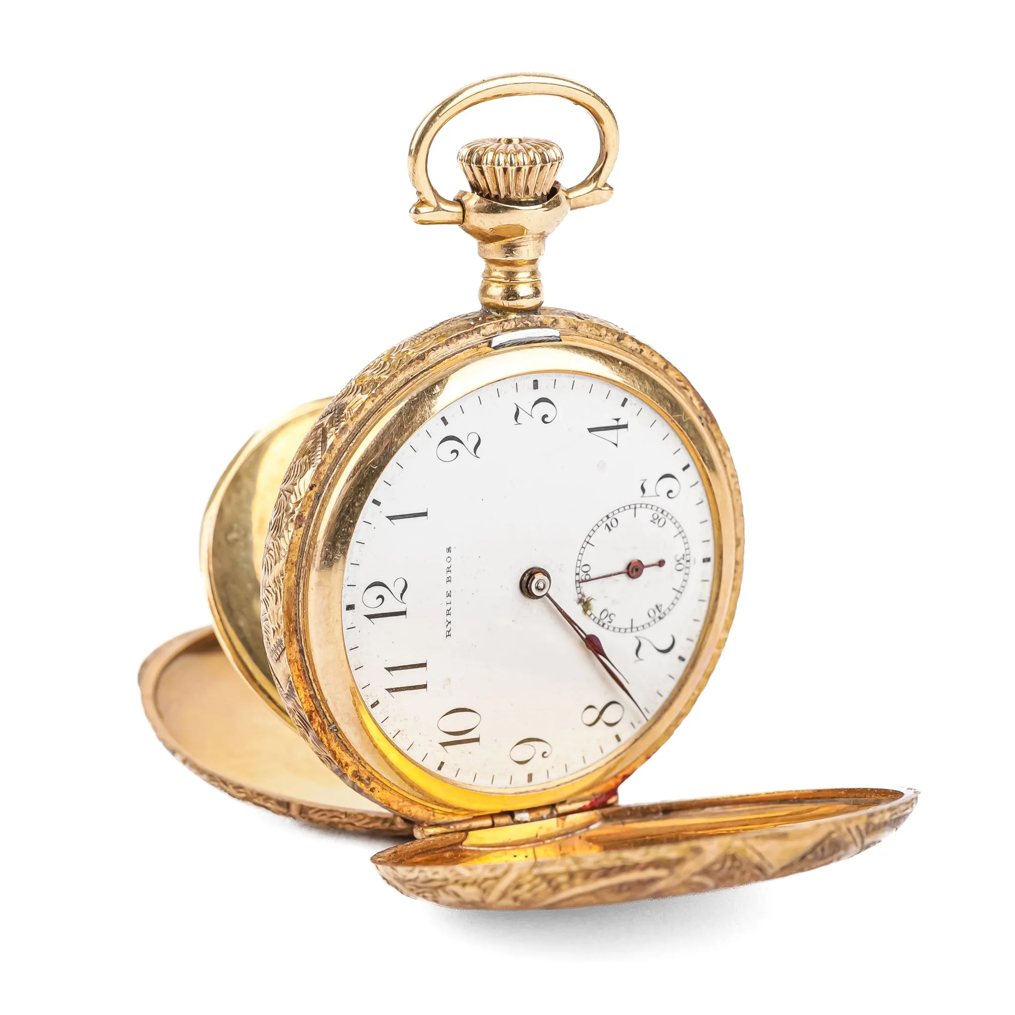RYRIE BROS 14K Yellow Gold Art Nouveau Double Hunter Pocket Watch