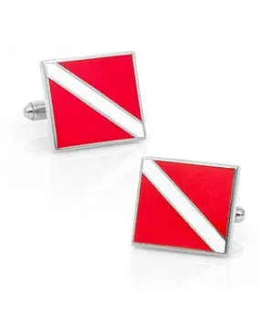 Scuba Diver Flag Cufflinks - Nickel Plated - Polished Enamel