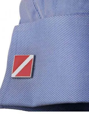 Scuba Diver Flag Cufflinks - Nickel Plated - Polished Enamel