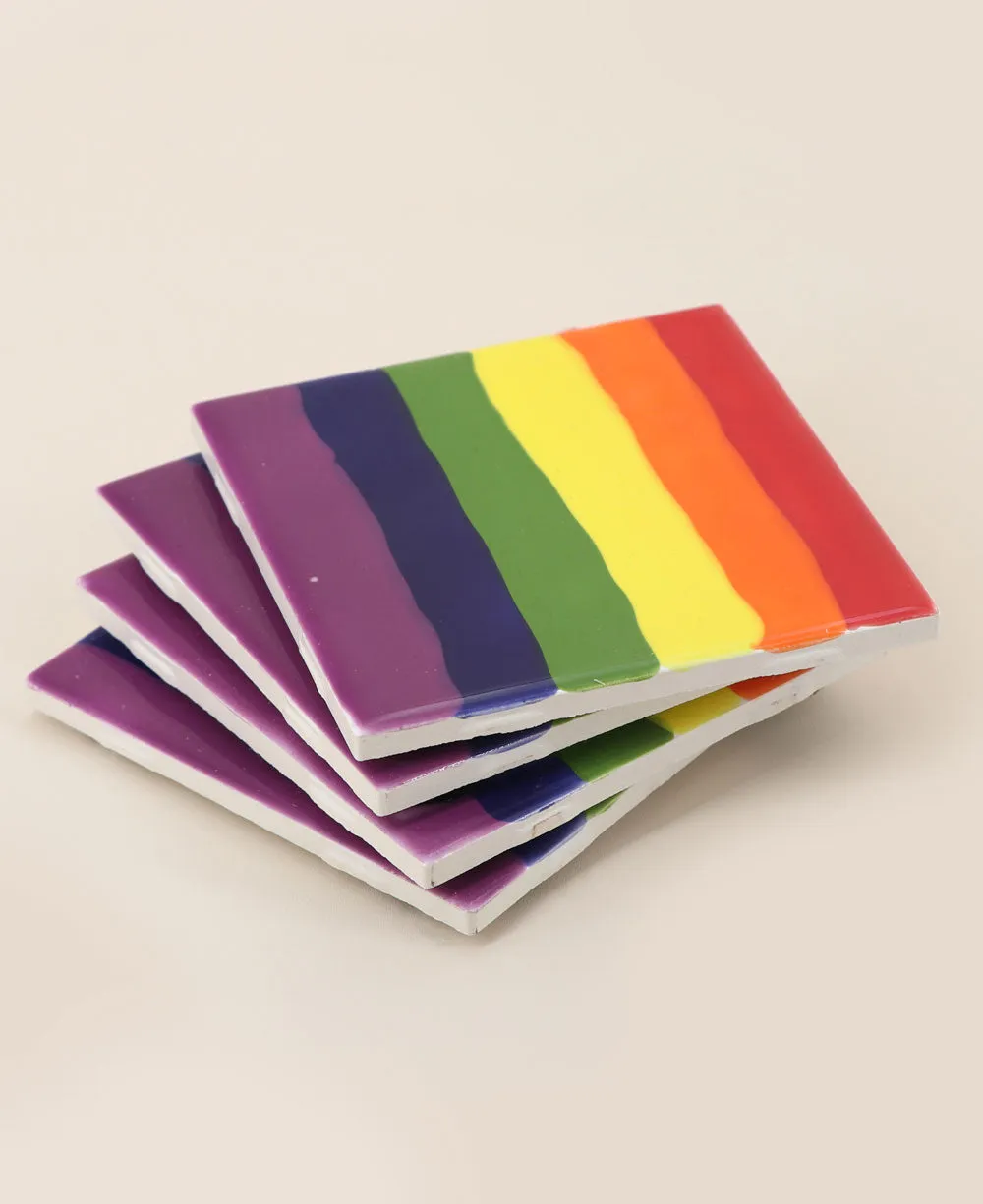 Set of 4 Glazed Tiles Pride Rainbow Coasters