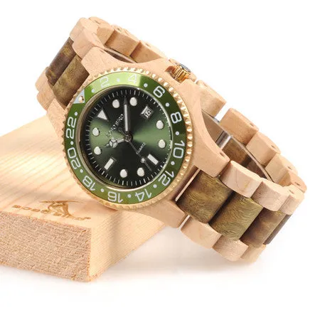 Sparkling Dial Face Men's Luxury Dress Natural Wooden Quartz Watch with Date   Wood Giftbox case