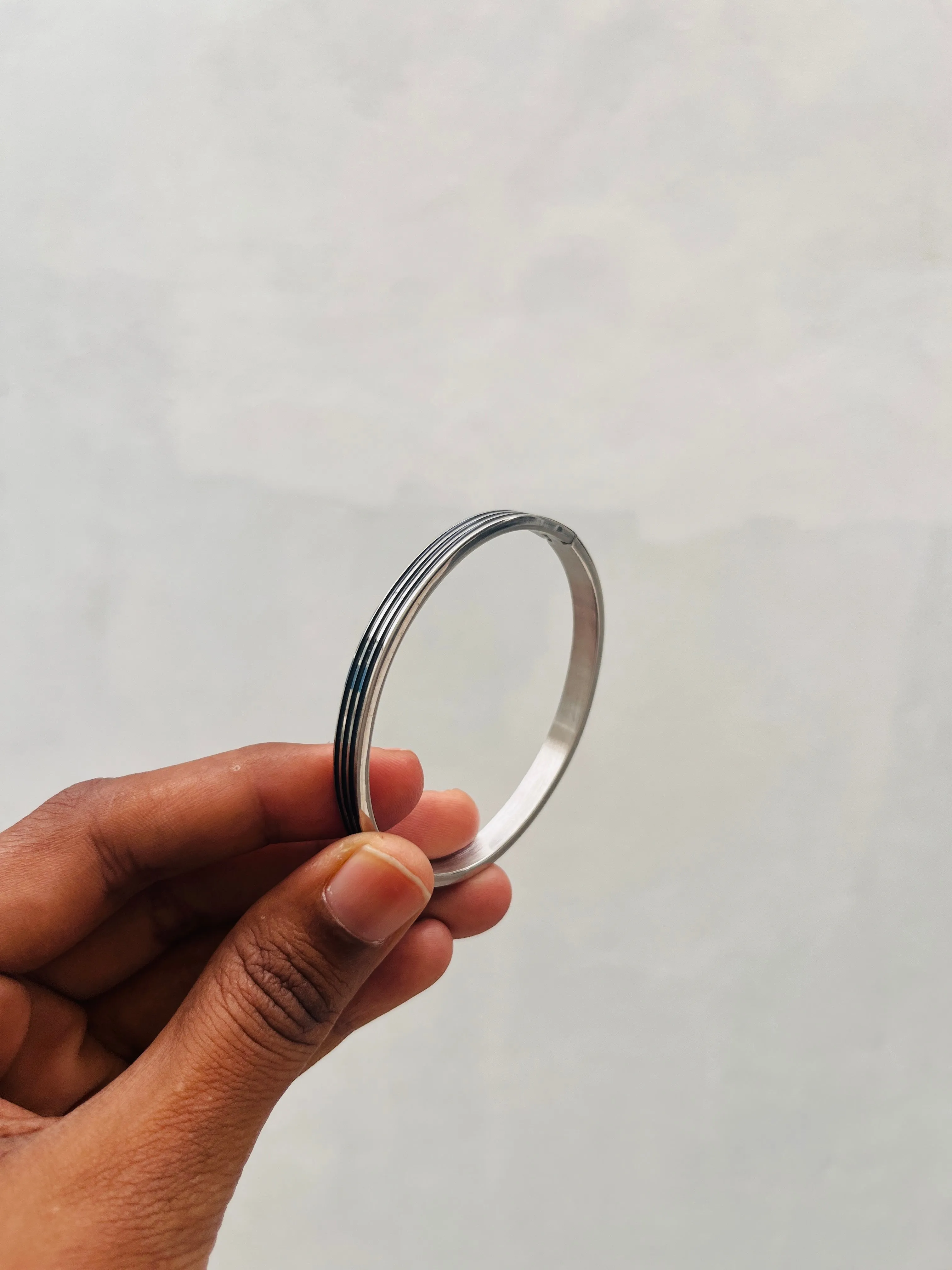 Striped black enamel silver tone Bracelet
