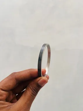 Striped black enamel silver tone Bracelet