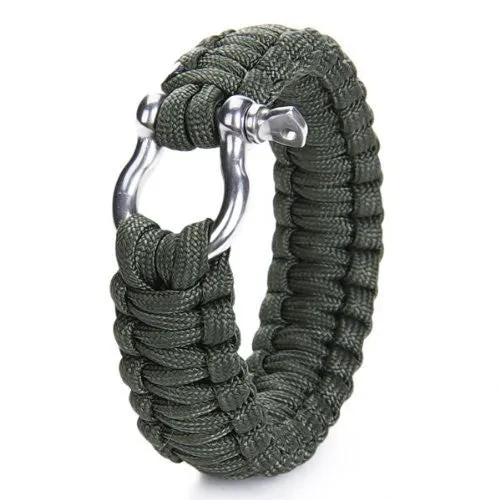 Survival Bracelet with Stainless Steel Bow Shackle Paracord BucklesTravel Kit Survival Tool For Camping
