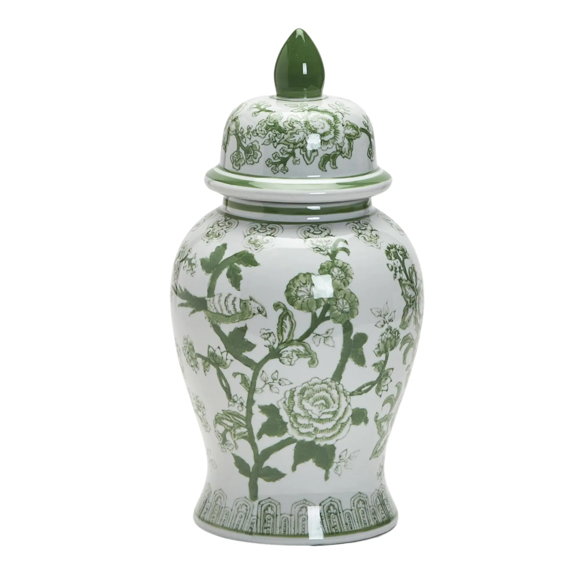 Suzhou 18" Green and White Covered Temple Jar