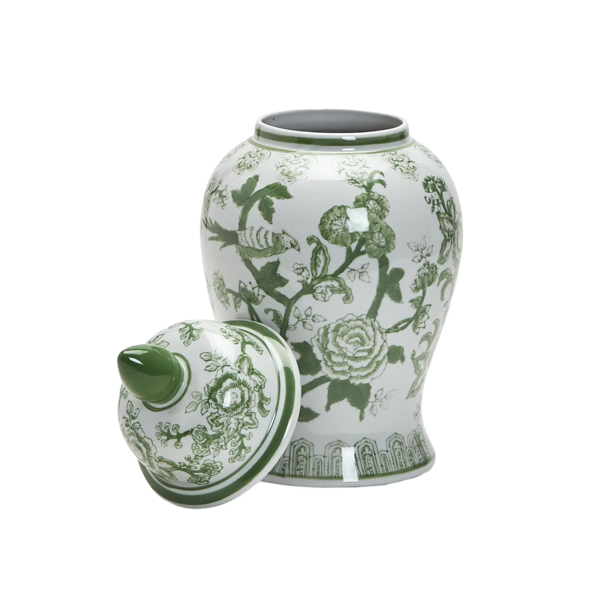 Suzhou 18" Green and White Covered Temple Jar