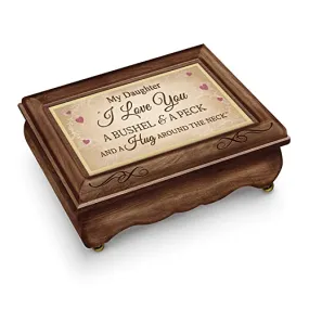 The Bradford Exchange My Daughter I Love You A BUSHEL & A PECK AND A Hug AROUND THE NECK Handcrafted Featuring an Engraved Filigree & Scalloped Edging Wooden Music Box 4.5-inches