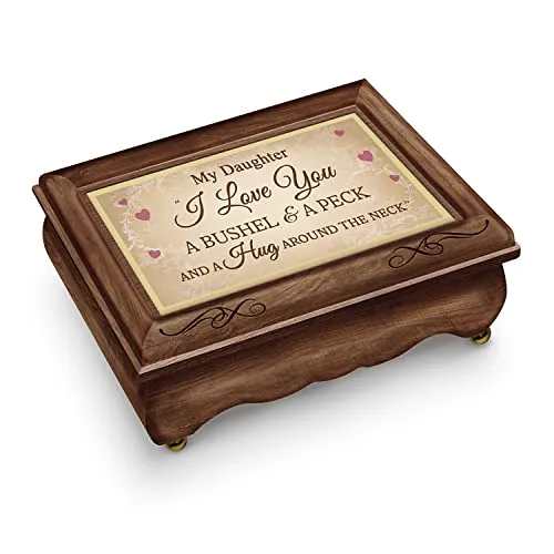 The Bradford Exchange My Daughter I Love You A BUSHEL & A PECK AND A Hug AROUND THE NECK Handcrafted Featuring an Engraved Filigree & Scalloped Edging Wooden Music Box 4.5-inches
