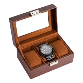 Watch box with 3 compartments, watch box with glass lid, watch case with watch cushion