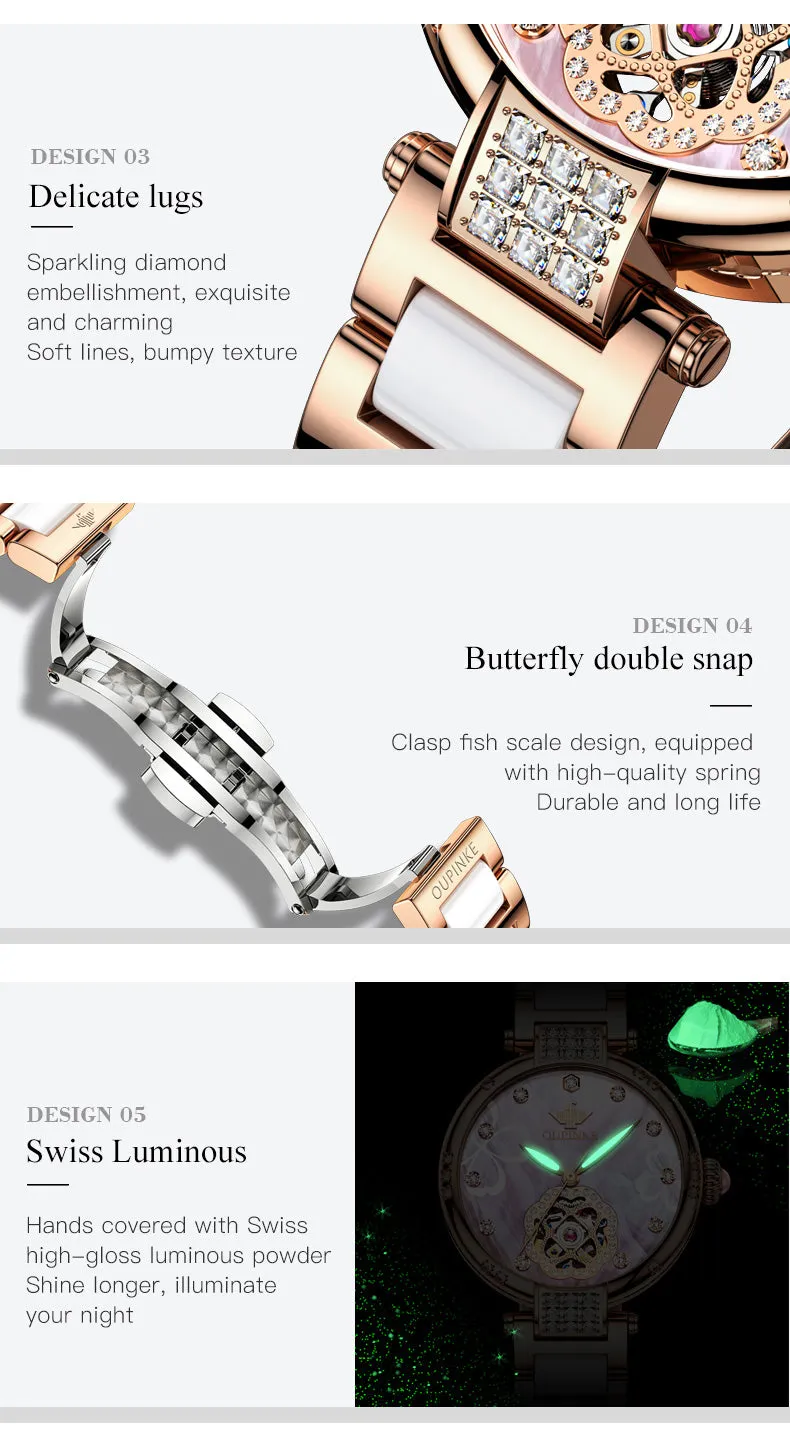 Women's Automatic Mechanical Stainless steel Strap Waterproof Watch