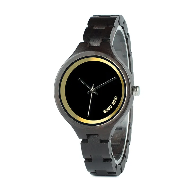 Women's Elegant Simplistic Wooden Watch With Wood Gift Box - Pine Wood,Black Wood