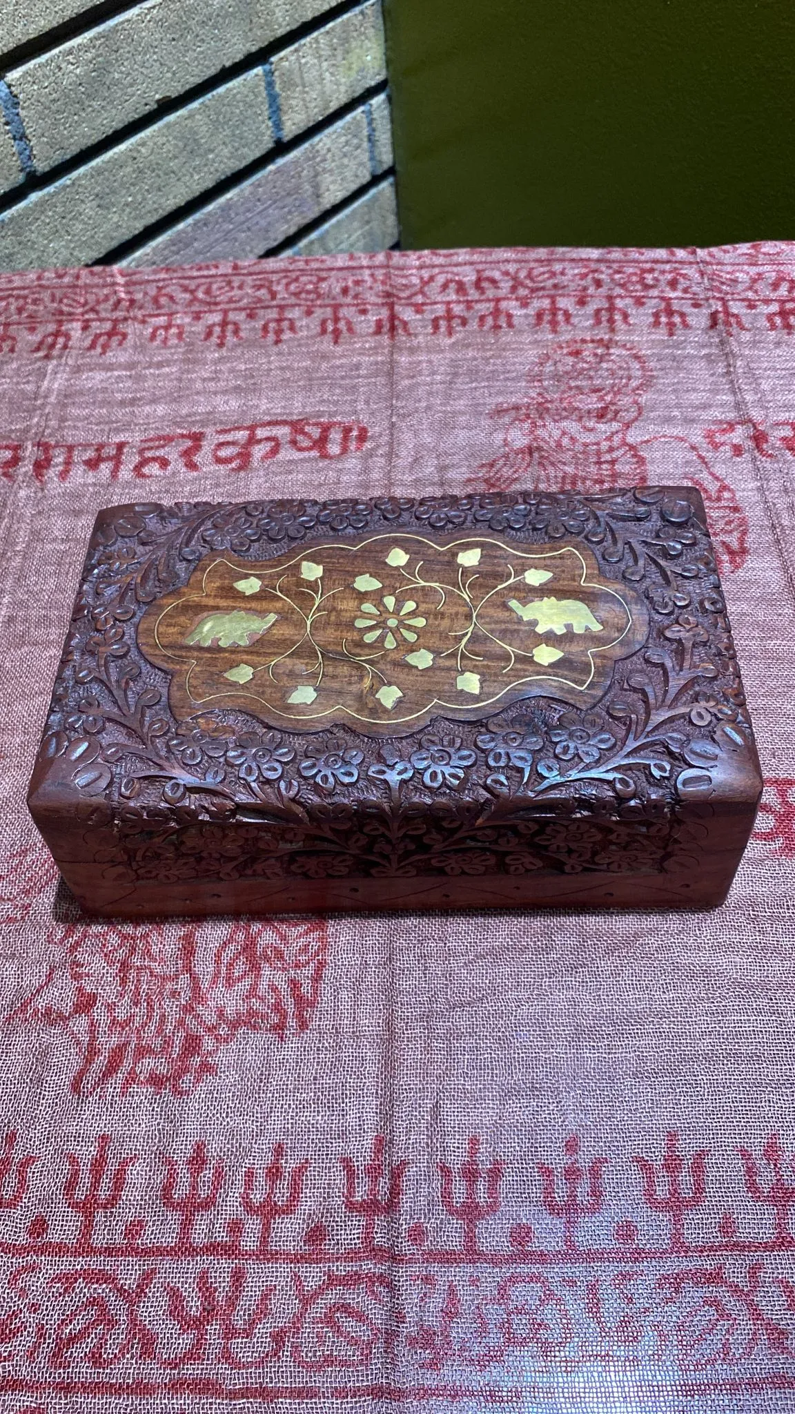 Wooden Brass Elephant Inlay Box (XL)