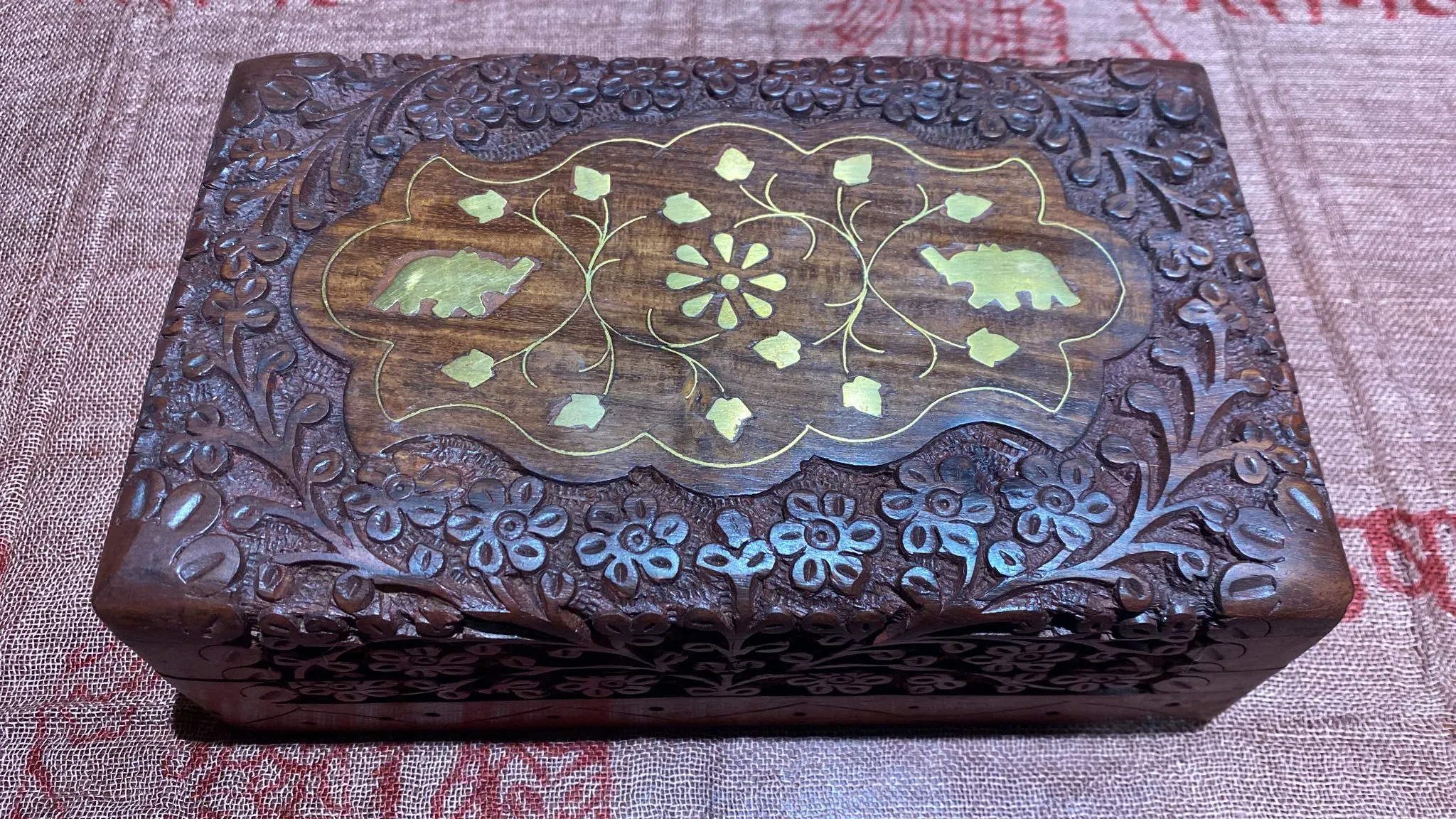 Wooden Brass Elephant Inlay Box (XL)