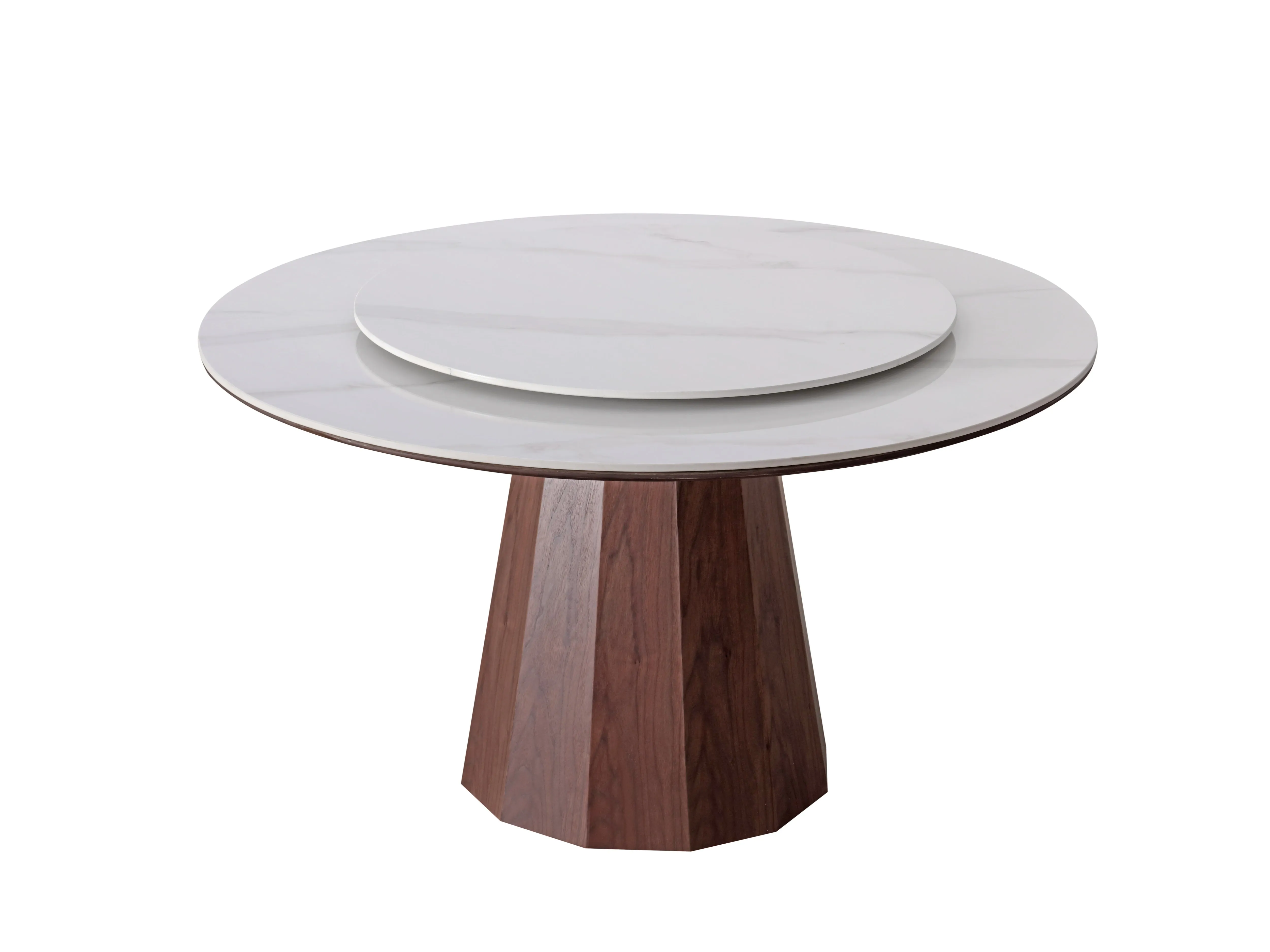 Yezo Ceramic Round Dining Table/Lazy Susan/Solid Timber Base/Glossy Fish-belly White Top