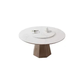 Yezo Ceramic Round Dining Table/Lazy Susan/Solid Timber Base/Glossy Fish-belly White Top