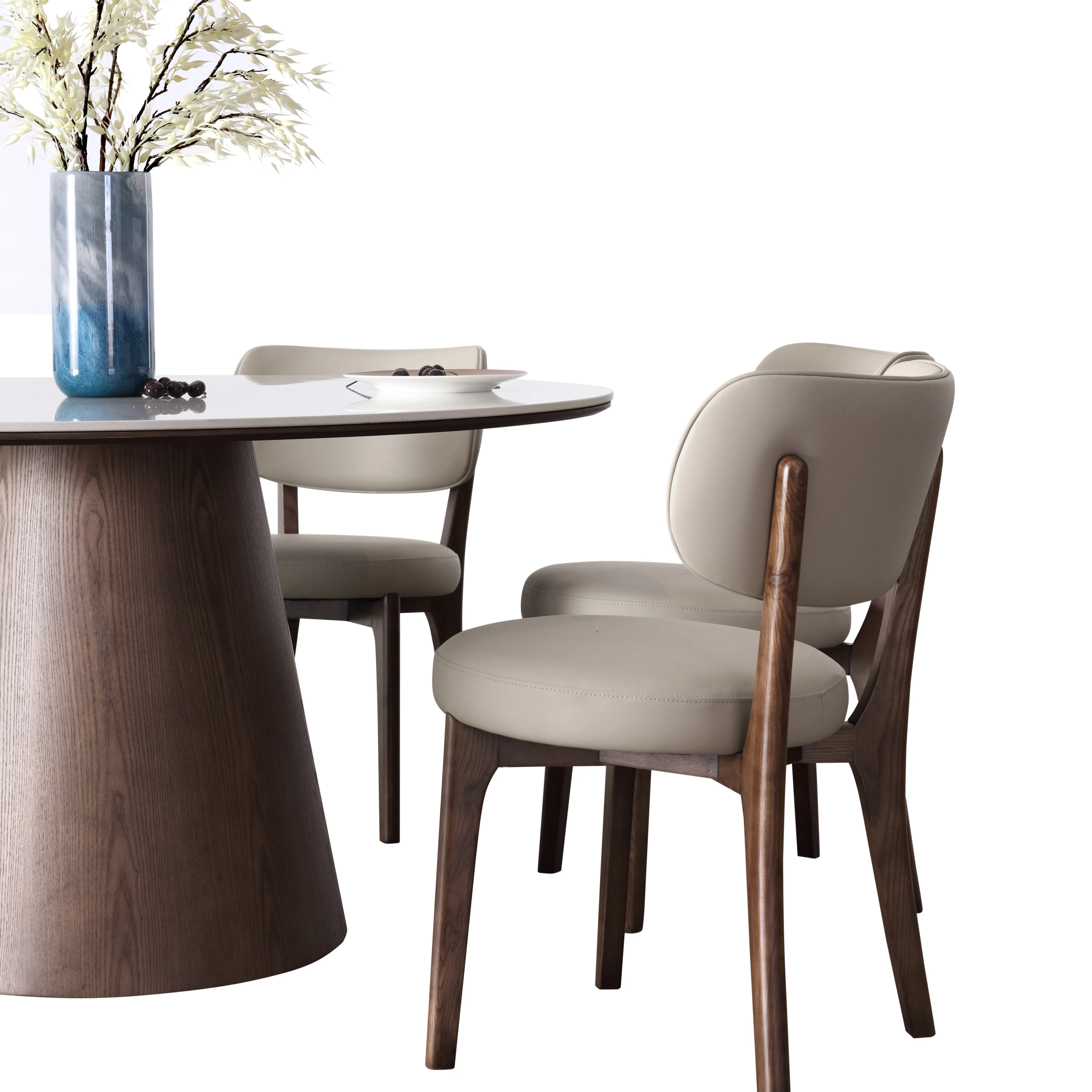 Yodie Ceramic Round Dining Table/Lazy Susan/Solid Timber Base/Glossy Fish-belly White Top