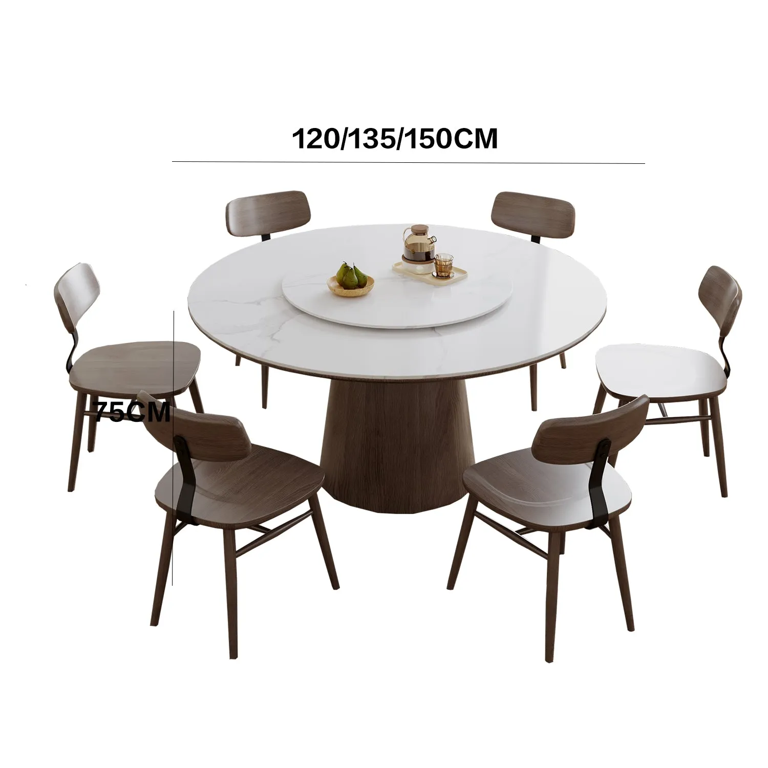 Yodie Ceramic Round Dining Table/Lazy Susan/Solid Timber Base/Glossy Fish-belly White Top