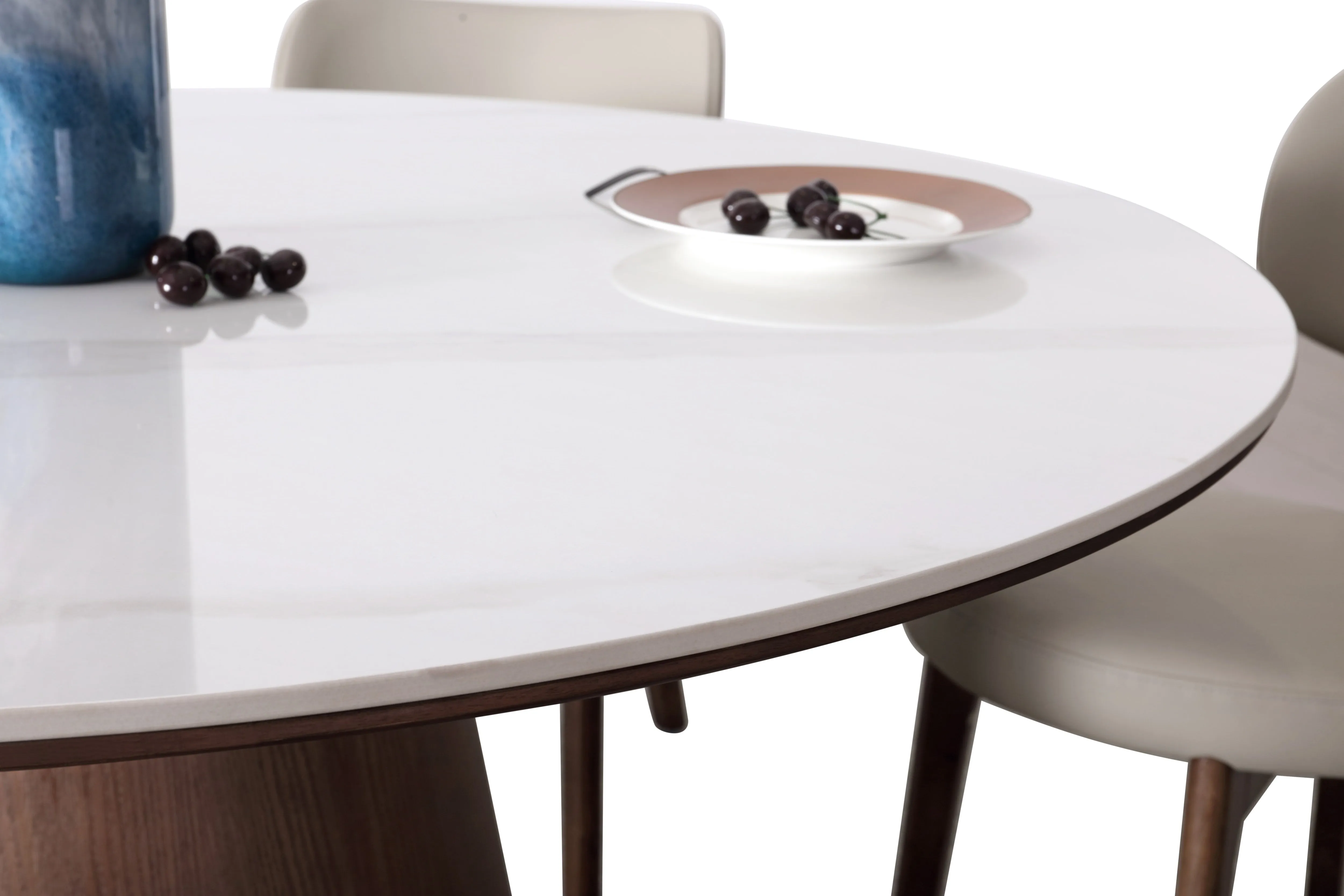 Yodie Ceramic Round Dining Table/Lazy Susan/Solid Timber Base/Glossy Fish-belly White Top